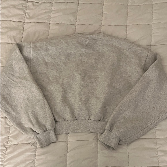 Gray Women's Cropped Sweatfleece Cozy Fleece Crewneck Sweatshirt Mega Fit - Picture 4 of 4